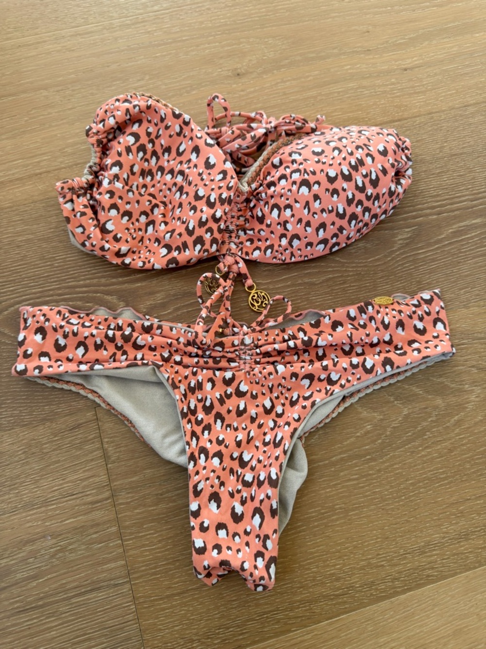 Luli Fama Coral Leopard Print Reversible Bikini Set